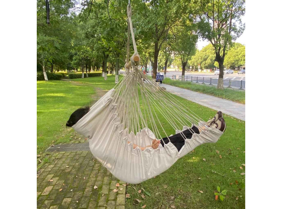 Závěsné houpací křeslo s podnožkou 130 cm - béžové