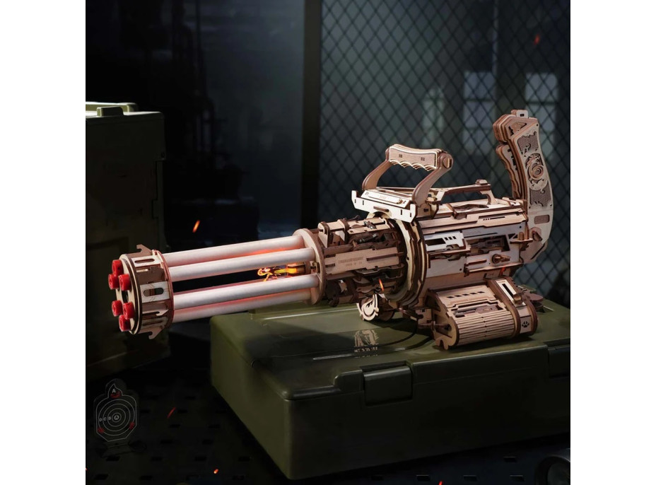RoboTime 3D Dřevěné mechanické puzzle ROKR Rotační kulomet LQA01