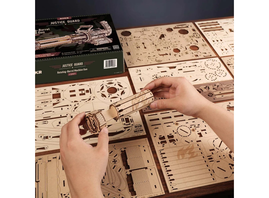 RoboTime 3D Dřevěné mechanické puzzle ROKR Rotační kulomet LQA01