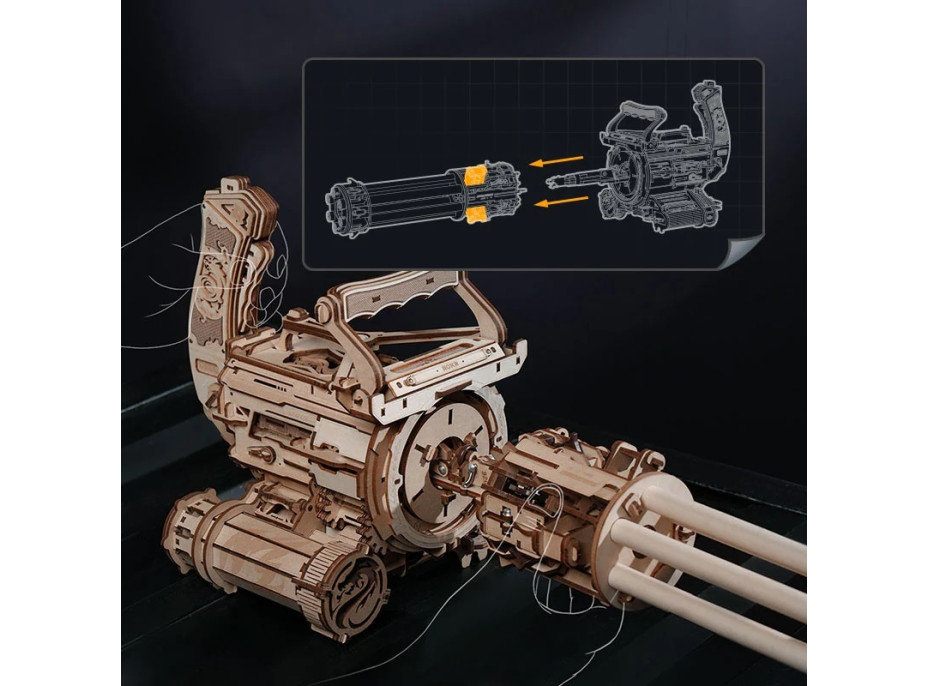 RoboTime 3D Dřevěné mechanické puzzle ROKR Rotační kulomet LQA01