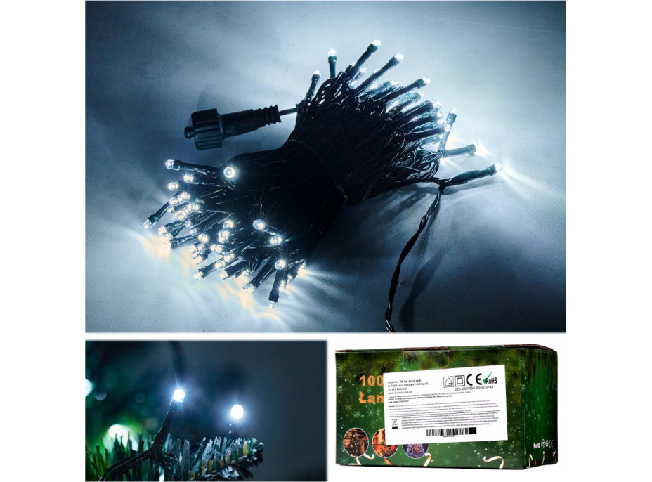LED světelný řetěz 10m 100LED studená bílá