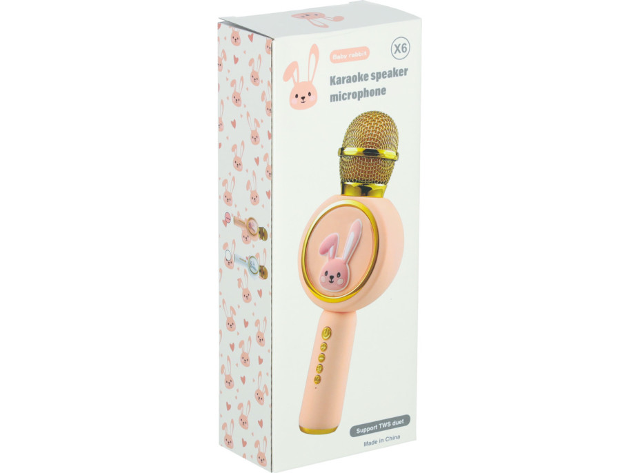Bezdrátový mikrofon pro karaoke Králíček - růžový