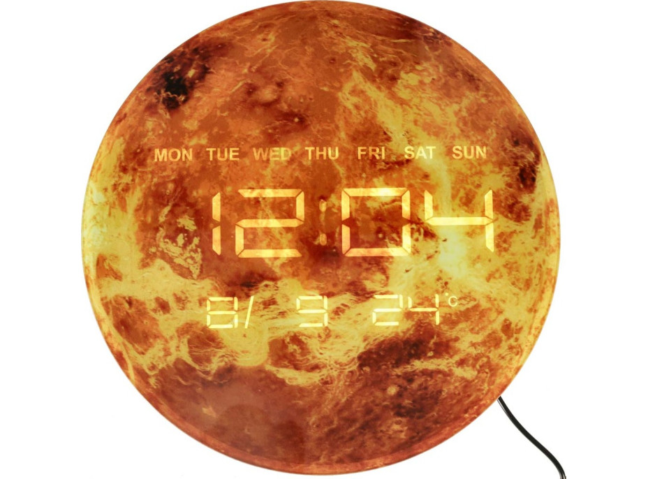 Nástěnné hodiny Planeta Mars s LED displejem 32 cm - oranžové