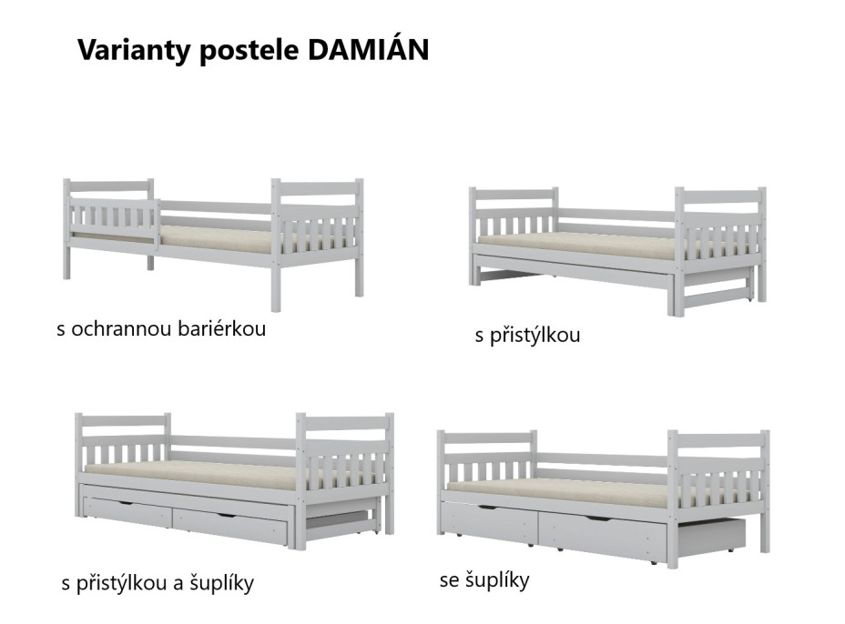 Dětská postel z masivu borovice DAMIÁN - 200x90 cm - bílá