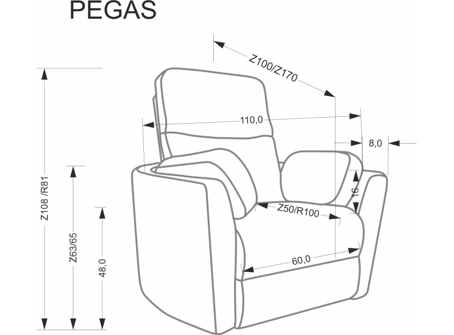 Rozkládací polohovací křeslo PEGAS - popelavě šedé