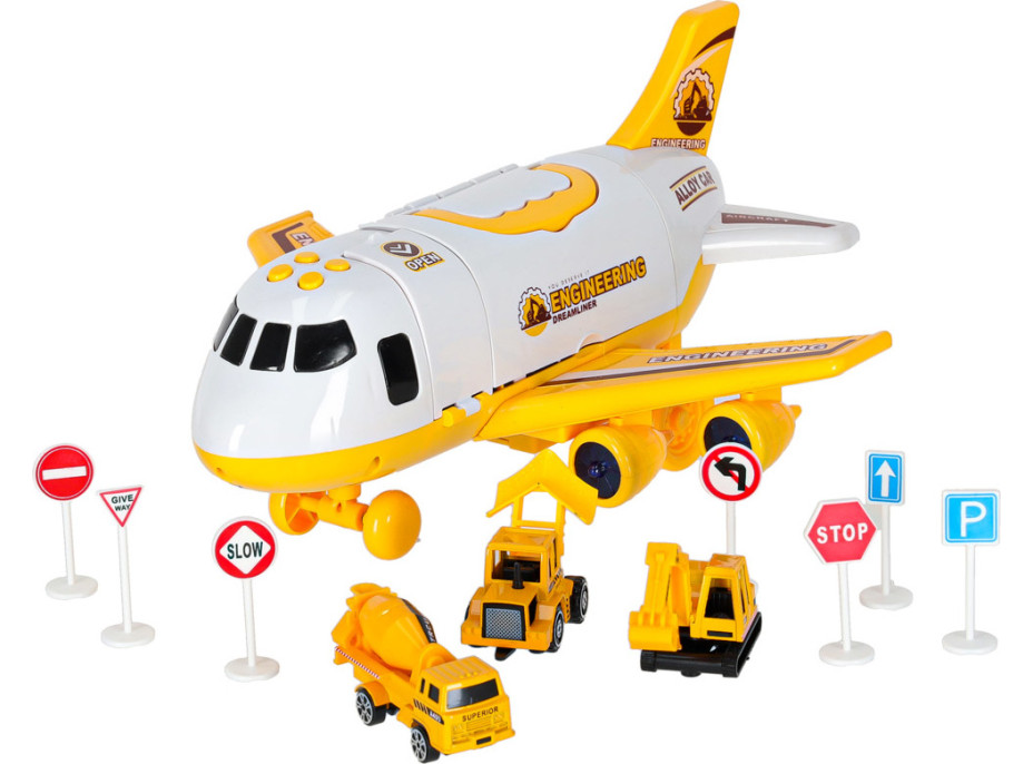 Transportní letadlo + 3 stavební vozidla