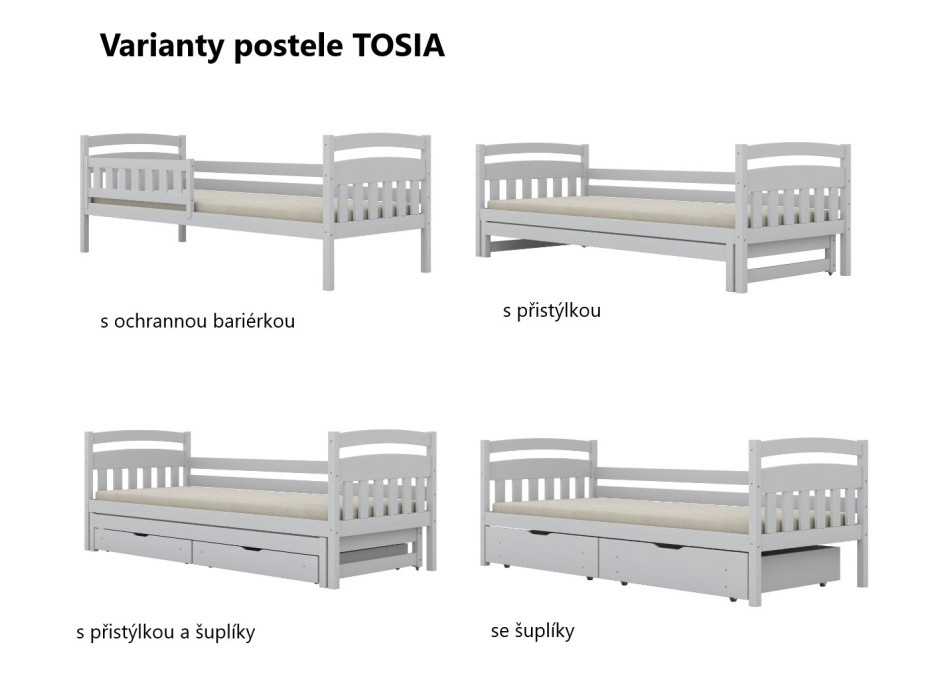 Dětská postel z masivu borovice TOSIA - 200x90 cm - bílá