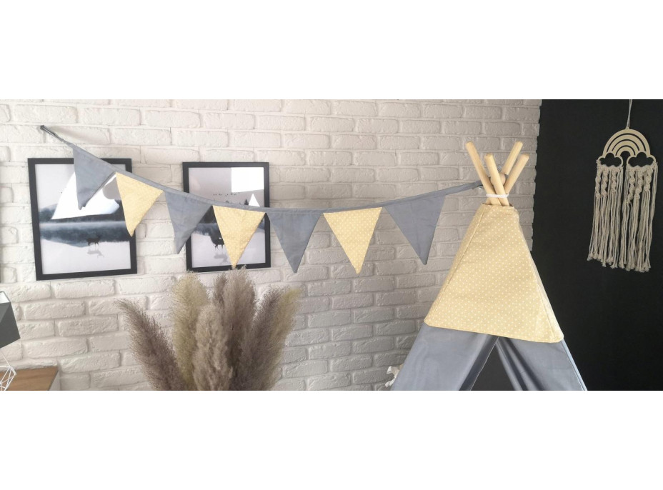 Dekorační praporková girlanda BOHO - šedá/béžová