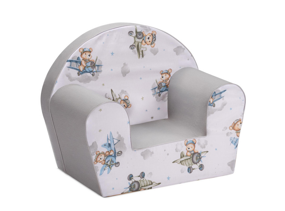 Dětské křesílko MINI - Medvídek v letadle - bílé/šedé