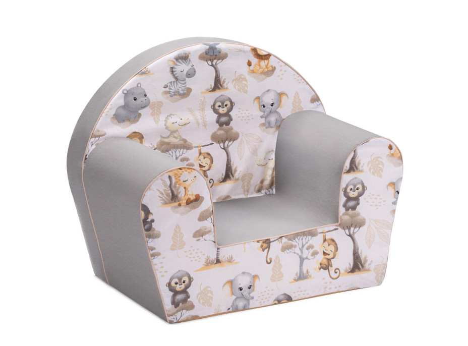 Dětské křesílko MINI - Africká zvířátka - bílé/šedé