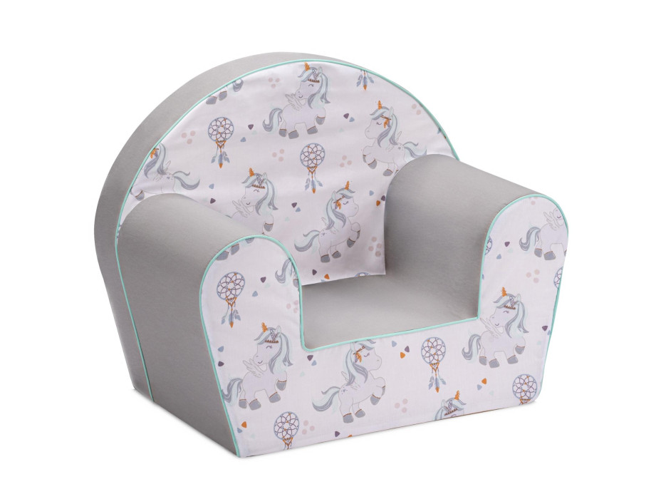Dětské křesílko MINI - Jednorožci - bílé/šedé