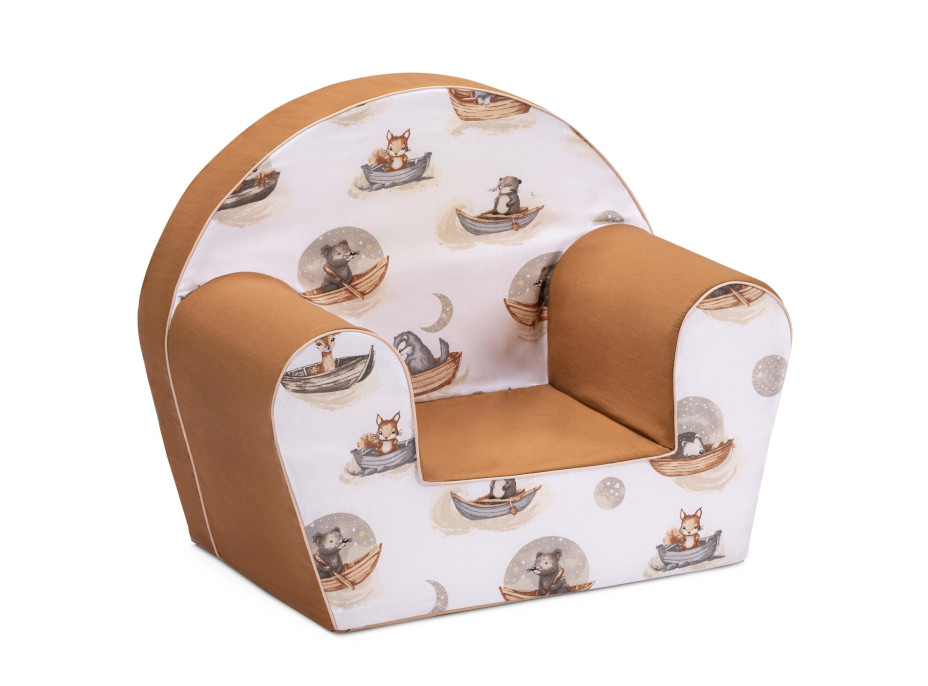 Dětské křesílko MINI - Zvířátka na lodičkách - bílé/hnědé