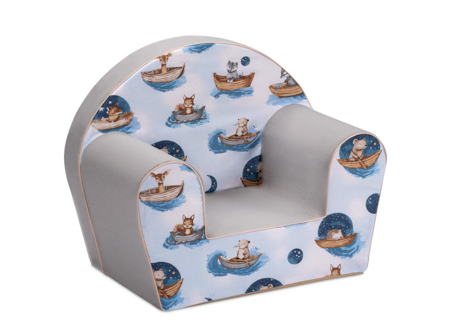 Dětské křesílko MINI - Zvířátka na lodičkách - modré/šedé
