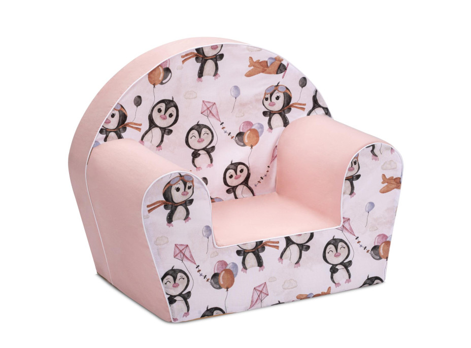 Dětské křesílko MINI - Tučňáci - bílé/růžové