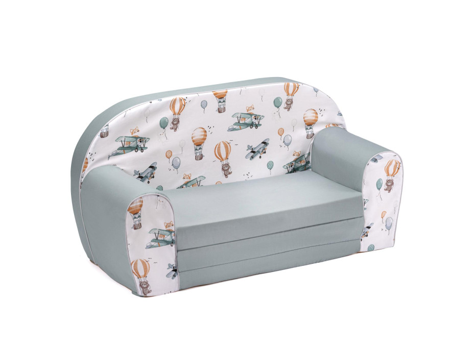 Dětská rozkládací MINI pohovka Létající prostředky - bílá/mátová