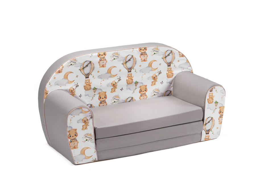 Dětská rozkládací MINI pohovka Let balonem - bílá/šedá