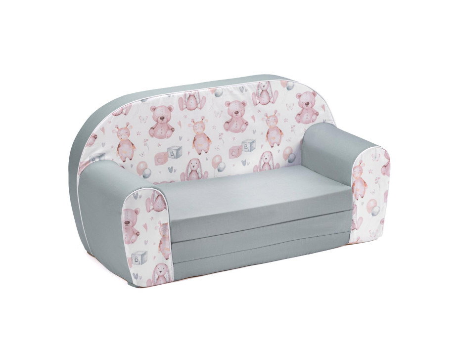 Dětská rozkládací MINI pohovka Hračky - bílá/zelená