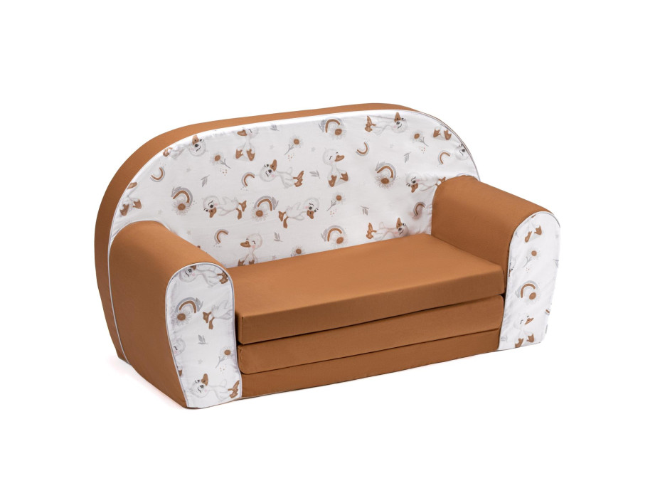 Dětská rozkládací MINI pohovka Kačenky - bílá/hnědá