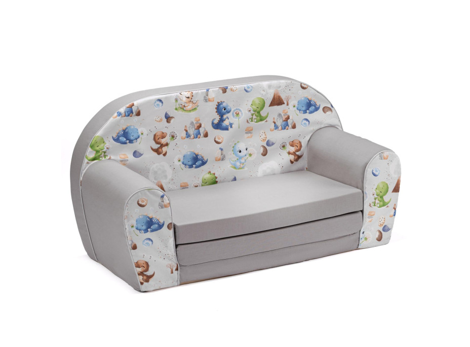 Dětská rozkládací MINI pohovka Dinosauři - šedá