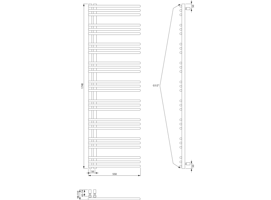 Aqualine POSEIDON otopné těleso 550x1740mm, bílá PS517