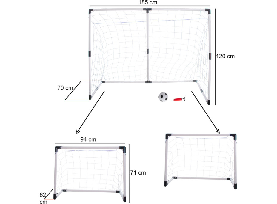 Fotbalová branka pro děti 2v1 - 185x120x70 cm