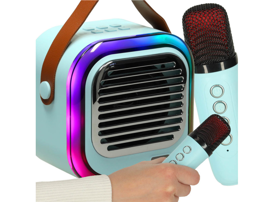 Sada karaoke reproduktoru Bluetooth + 2 mikrofony - modrý