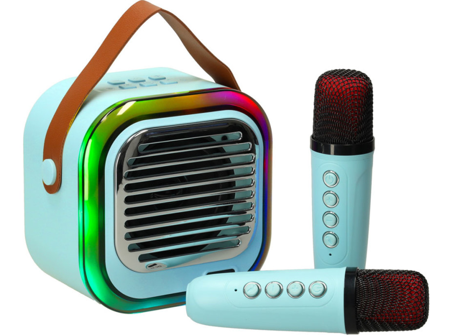 Sada karaoke reproduktoru Bluetooth + 2 mikrofony - modrý