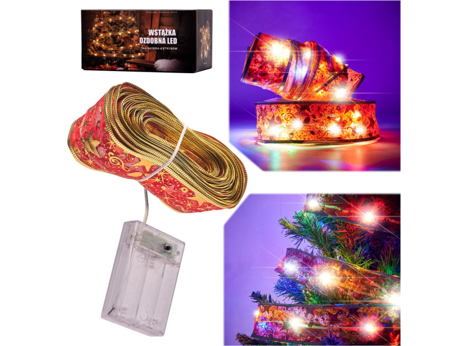 Svítící dekorativní LED stuha 100 LED na vánoční stromek - vícebarevná