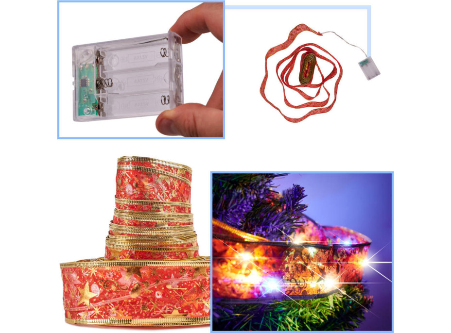 Svítící dekorativní LED stuha 100 LED na vánoční stromek - vícebarevná