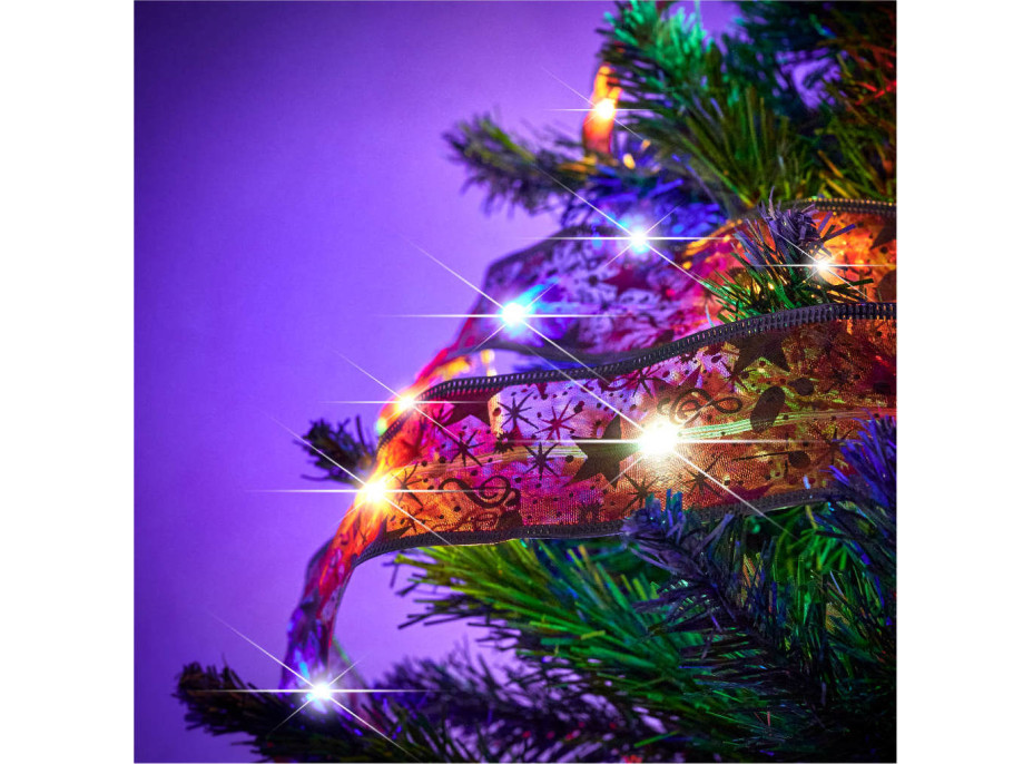 Svítící dekorativní LED stuha 100 LED na vánoční stromek - vícebarevná