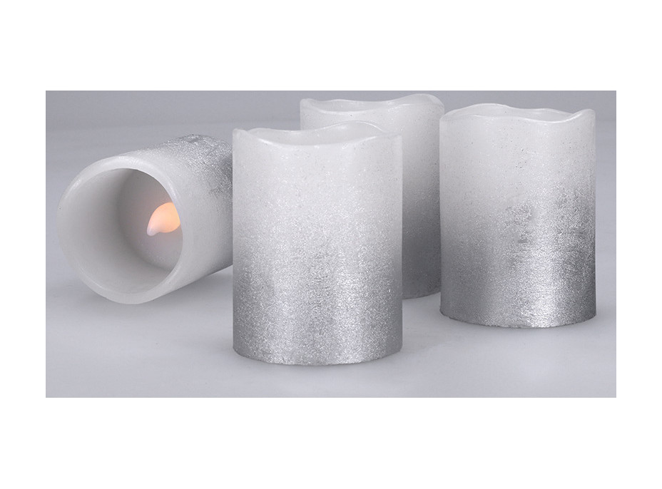 Solight sada LED svíček s časovačem, 4x svíčka, 6,5cm, stříbrná barva, 4xCR2032 součástí