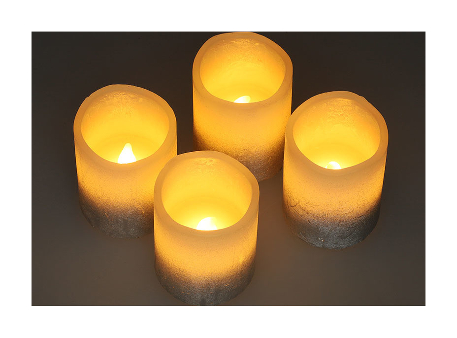 Solight sada LED svíček s časovačem, 4x svíčka, 6,5cm, stříbrná barva, 4xCR2032 součástí