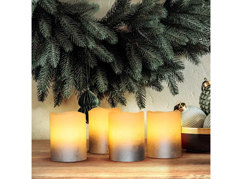 Solight sada LED svíček s časovačem, 4x svíčka, 6,5cm, stříbrná barva, 4xCR2032 součástí