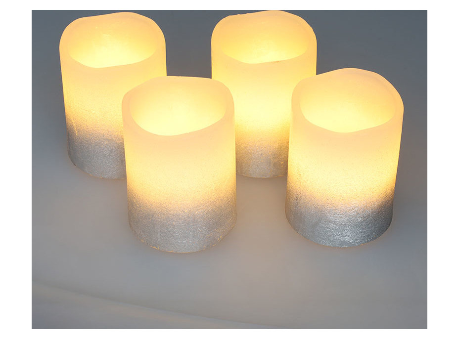 Solight sada LED svíček s časovačem, 4x svíčka, 6,5cm, stříbrná barva, 4xCR2032 součástí