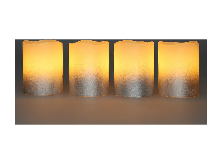 Solight sada LED svíček s časovačem, 4x svíčka, 6,5cm, stříbrná barva, 4xCR2032 součástí
