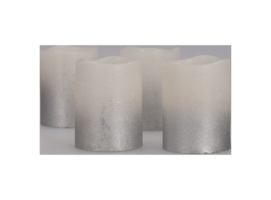 Solight sada LED svíček s časovačem, 4x svíčka, 6,5cm, stříbrná barva, 4xCR2032 součástí