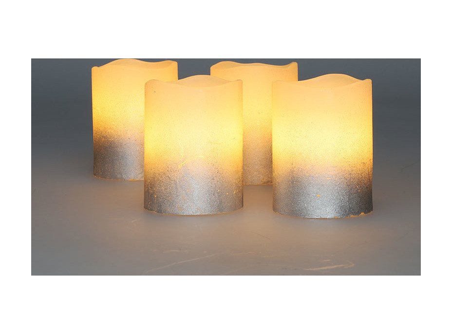 Solight sada LED svíček s časovačem, 4x svíčka, 6,5cm, stříbrná barva, 4xCR2032 součástí