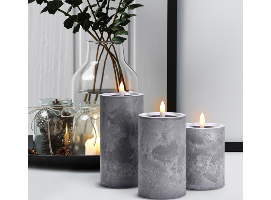 Solight sada LED svíček s časovačem, 3x svíčka, 10/13/15cm, šedá, 2xAA