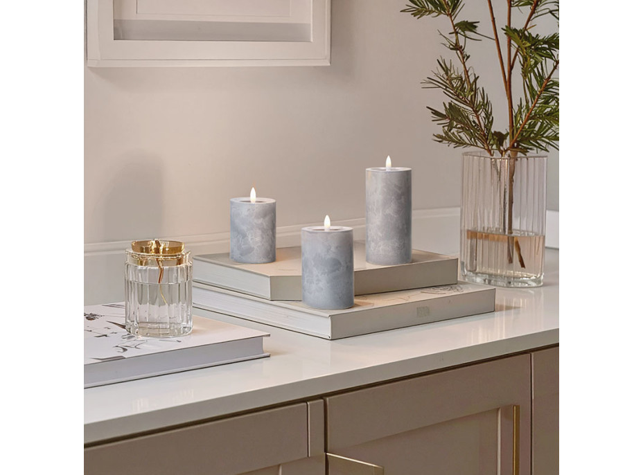 Solight sada LED svíček s časovačem, 3x svíčka, 10/13/15cm, šedá, 2xAA