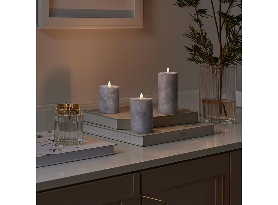 Solight sada LED svíček s časovačem, 3x svíčka, 10/13/15cm, šedá, 2xAA