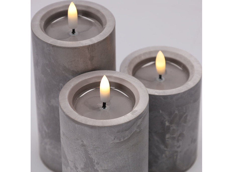 Solight sada LED svíček s časovačem, 3x svíčka, 10/13/15cm, šedá, 2xAA