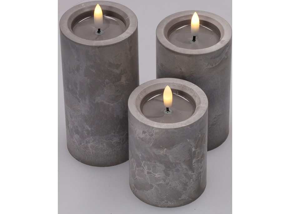 Solight sada LED svíček s časovačem, 3x svíčka, 10/13/15cm, šedá, 2xAA