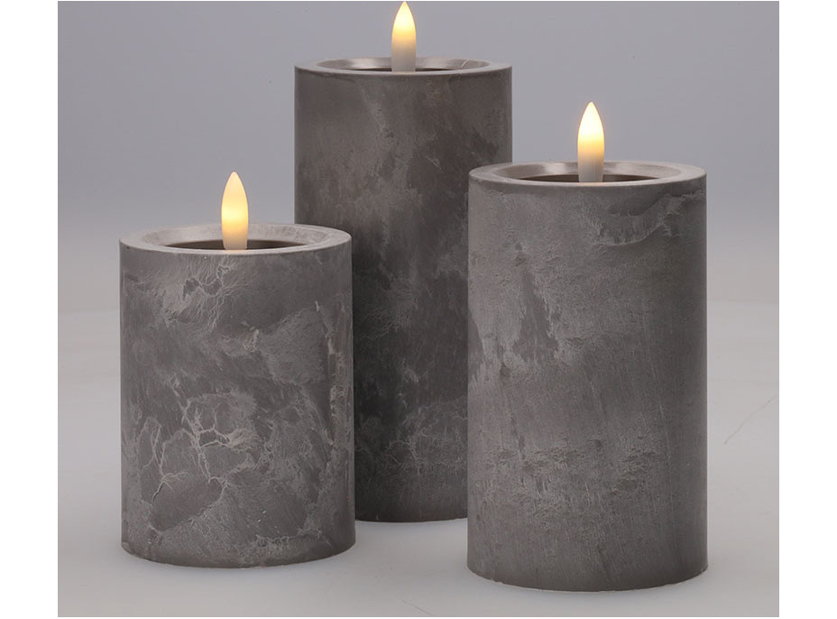 Solight sada LED svíček s časovačem, 3x svíčka, 10/13/15cm, šedá, 2xAA