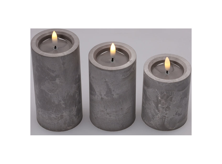 Solight sada LED svíček s časovačem, 3x svíčka, 10/13/15cm, šedá, 2xAA