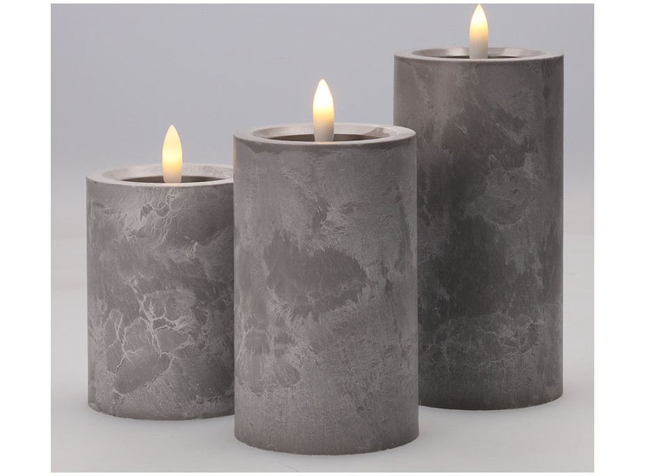 Solight sada LED svíček s časovačem, 3x svíčka, 10/13/15cm, šedá, 2xAA