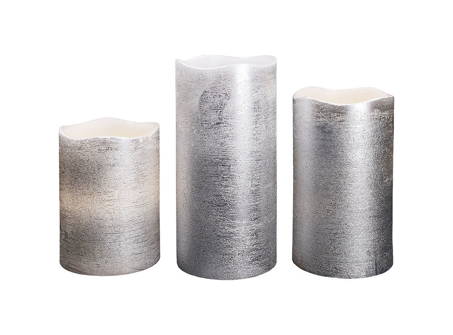 Solight sada LED svíček, 3x svíčka, 10/13/16cm, stříbrná barva, 3x AAA