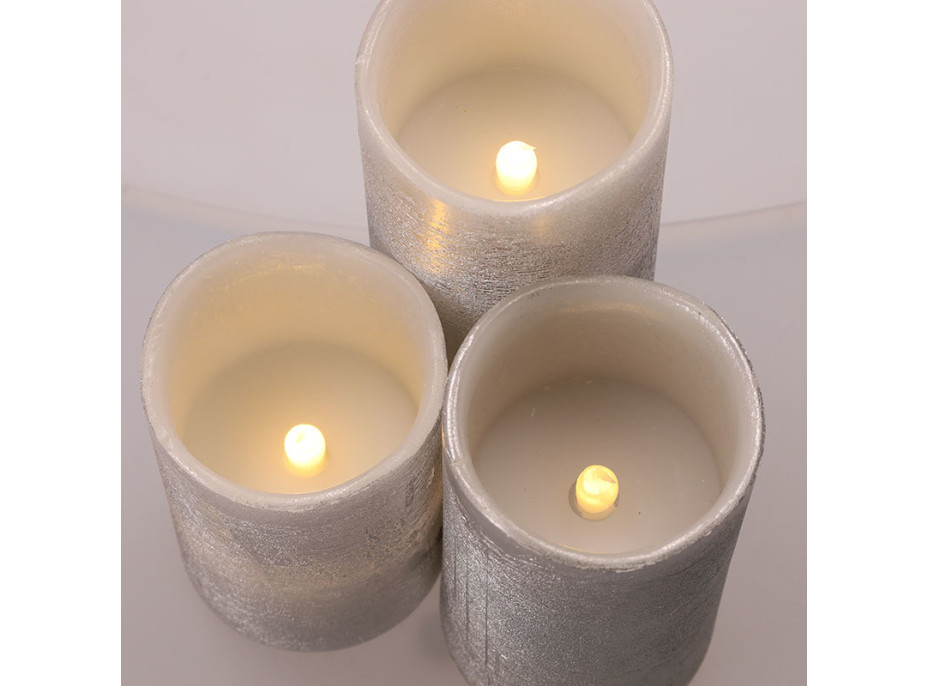 Solight sada LED svíček, 3x svíčka, 10/13/16cm, stříbrná barva, 3x AAA