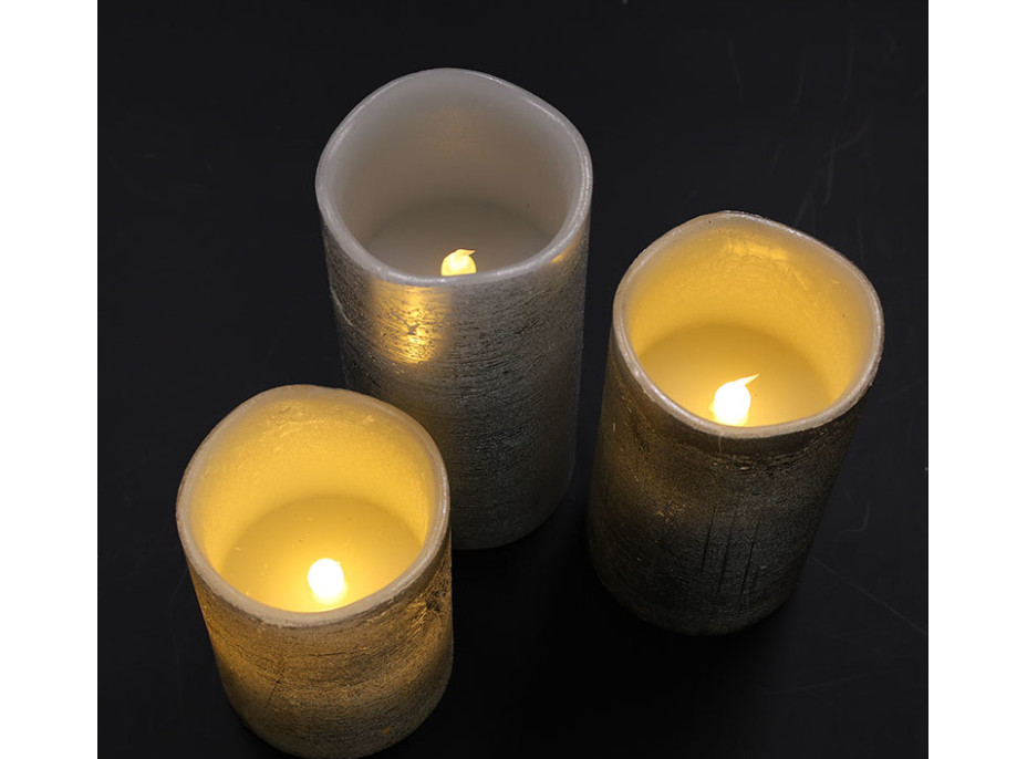 Solight sada LED svíček, 3x svíčka, 10/13/16cm, stříbrná barva, 3x AAA