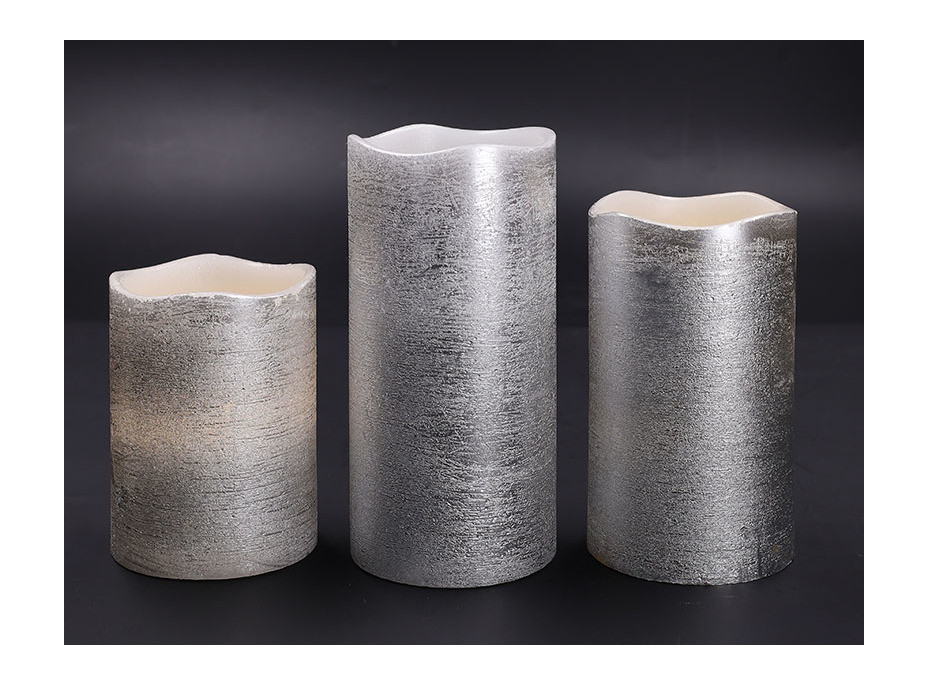 Solight sada LED svíček, 3x svíčka, 10/13/16cm, stříbrná barva, 3x AAA