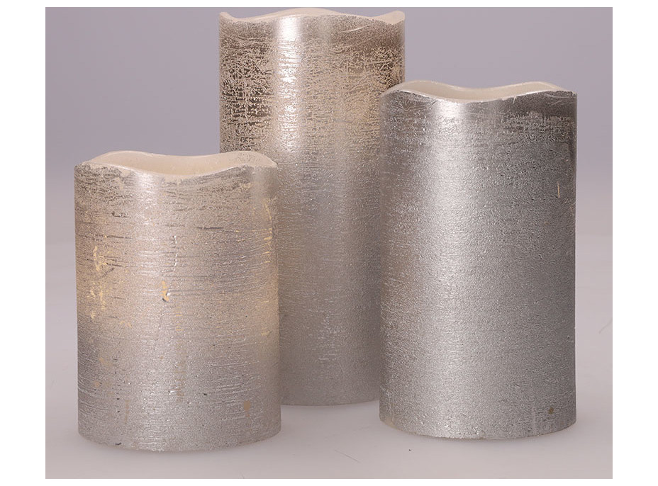 Solight sada LED svíček, 3x svíčka, 10/13/16cm, stříbrná barva, 3x AAA